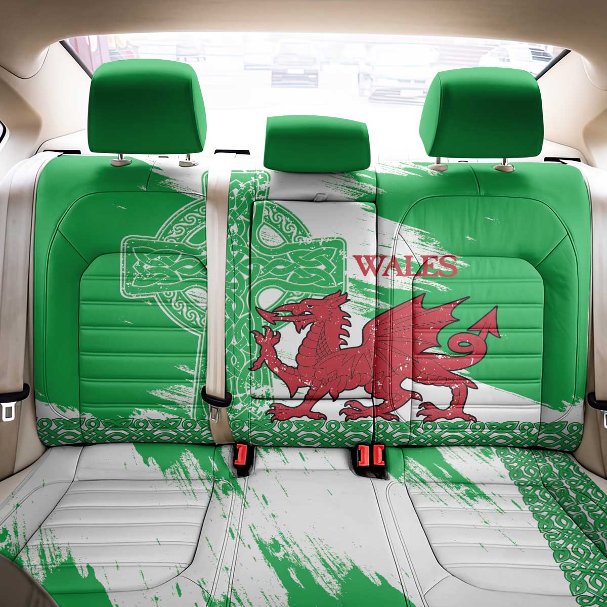 Grunge Green Wales Back Car Seat Cover Celtic Cross Welsh Red Dragon - Wonder Print Shop