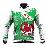 Grunge Green Wales Baseball Jacket Celtic Cross Welsh Red Dragon - Wonder Print Shop