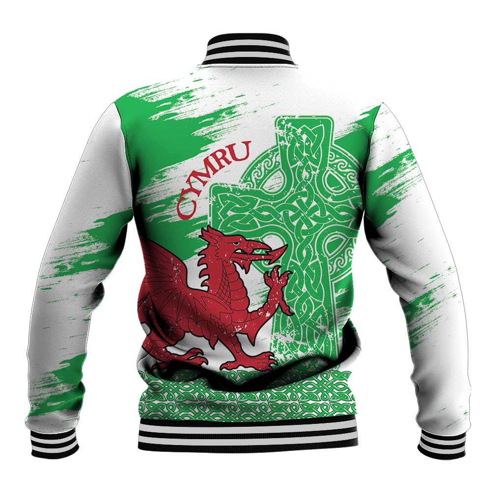 Grunge Green Wales Baseball Jacket Celtic Cross Welsh Red Dragon - Wonder Print Shop