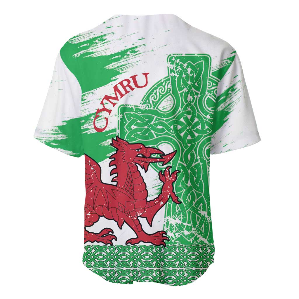 Grunge Green Wales Baseball Jersey Celtic Cross Welsh Red Dragon - Wonder Print Shop