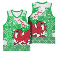 Grunge Green Wales Basketball Jersey Celtic Cross Welsh Red Dragon - Wonder Print Shop