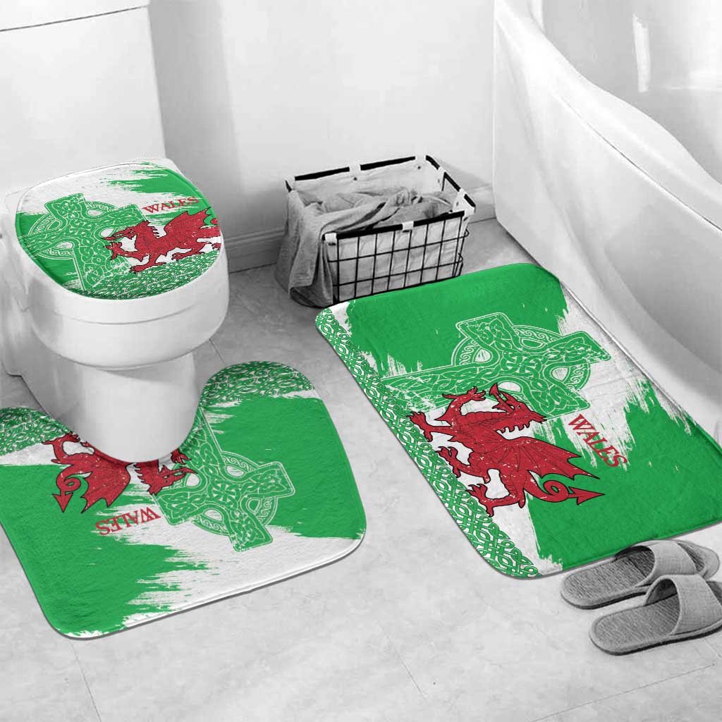 Grunge Green Wales Bathroom Set Celtic Cross Welsh Red Dragon - Wonder Print Shop