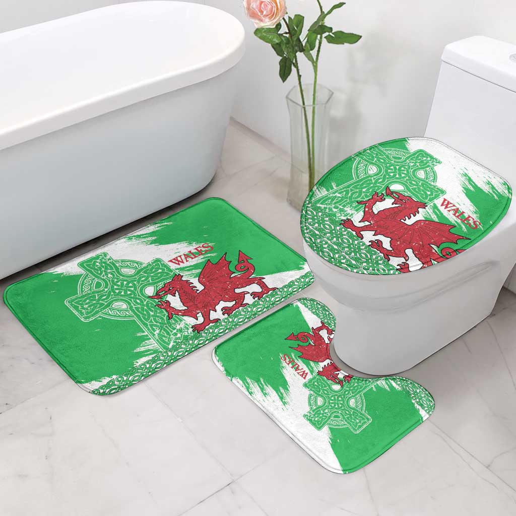 Grunge Green Wales Bathroom Set Celtic Cross Welsh Red Dragon - Wonder Print Shop