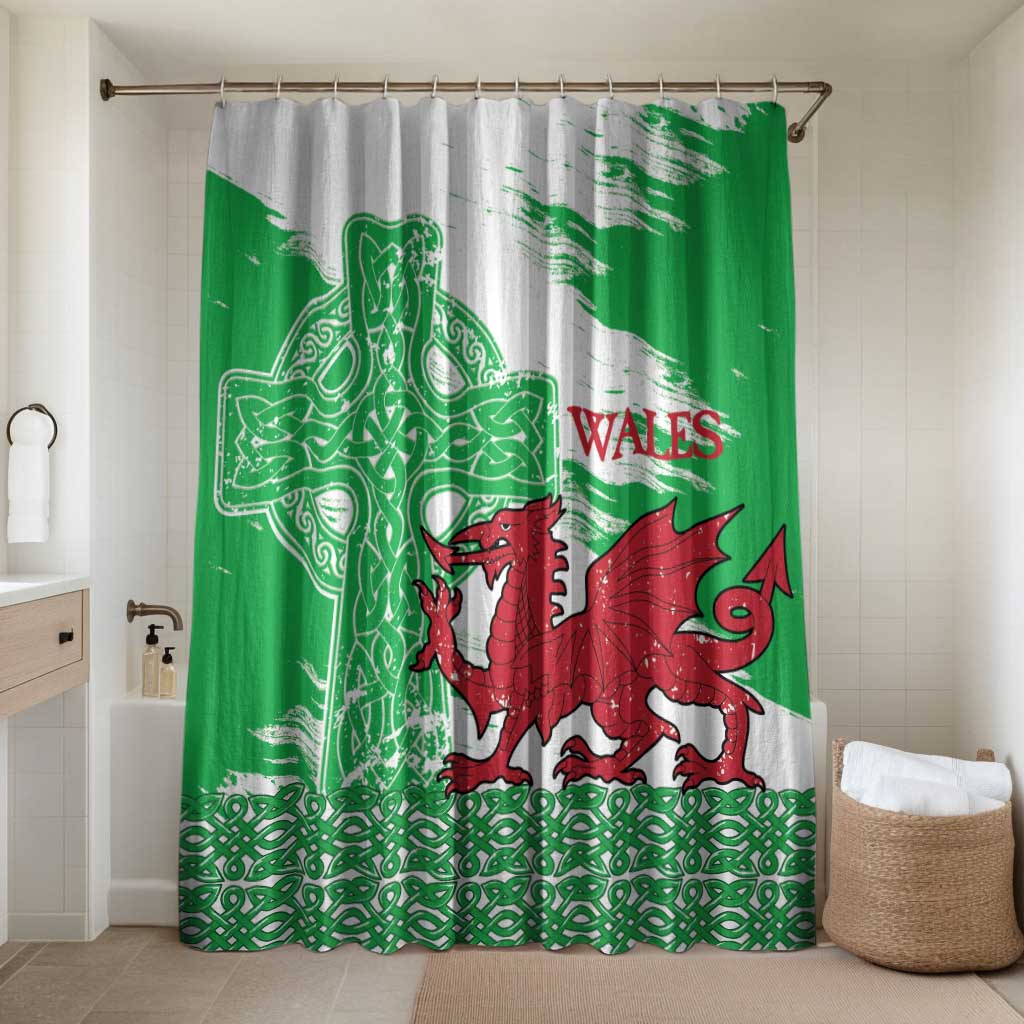 Grunge Green Wales Bathroom Set Celtic Cross Welsh Red Dragon - Wonder Print Shop