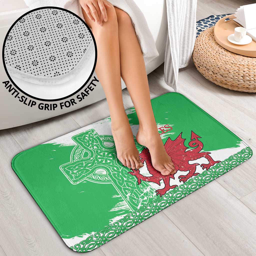 Grunge Green Wales Bathroom Set Celtic Cross Welsh Red Dragon - Wonder Print Shop
