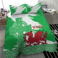 Grunge Green Wales Bedding Set Celtic Cross Welsh Red Dragon - Wonder Print Shop