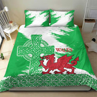 Grunge Green Wales Bedding Set Celtic Cross Welsh Red Dragon - Wonder Print Shop