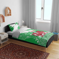 Grunge Green Wales Bedding Set Celtic Cross Welsh Red Dragon - Wonder Print Shop