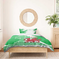 Grunge Green Wales Bedding Set Celtic Cross Welsh Red Dragon - Wonder Print Shop
