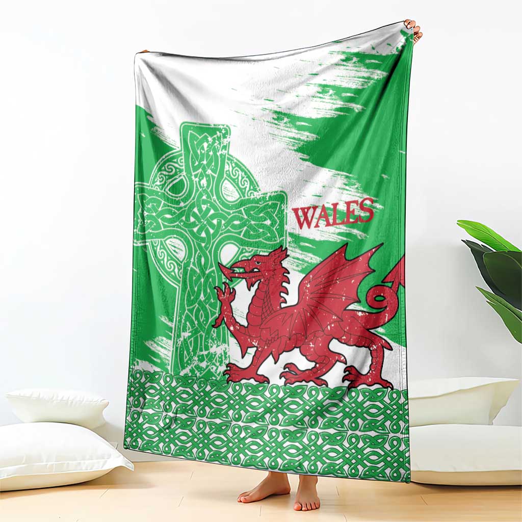 Grunge Green Wales Blanket Celtic Cross Welsh Red Dragon - Wonder Print Shop