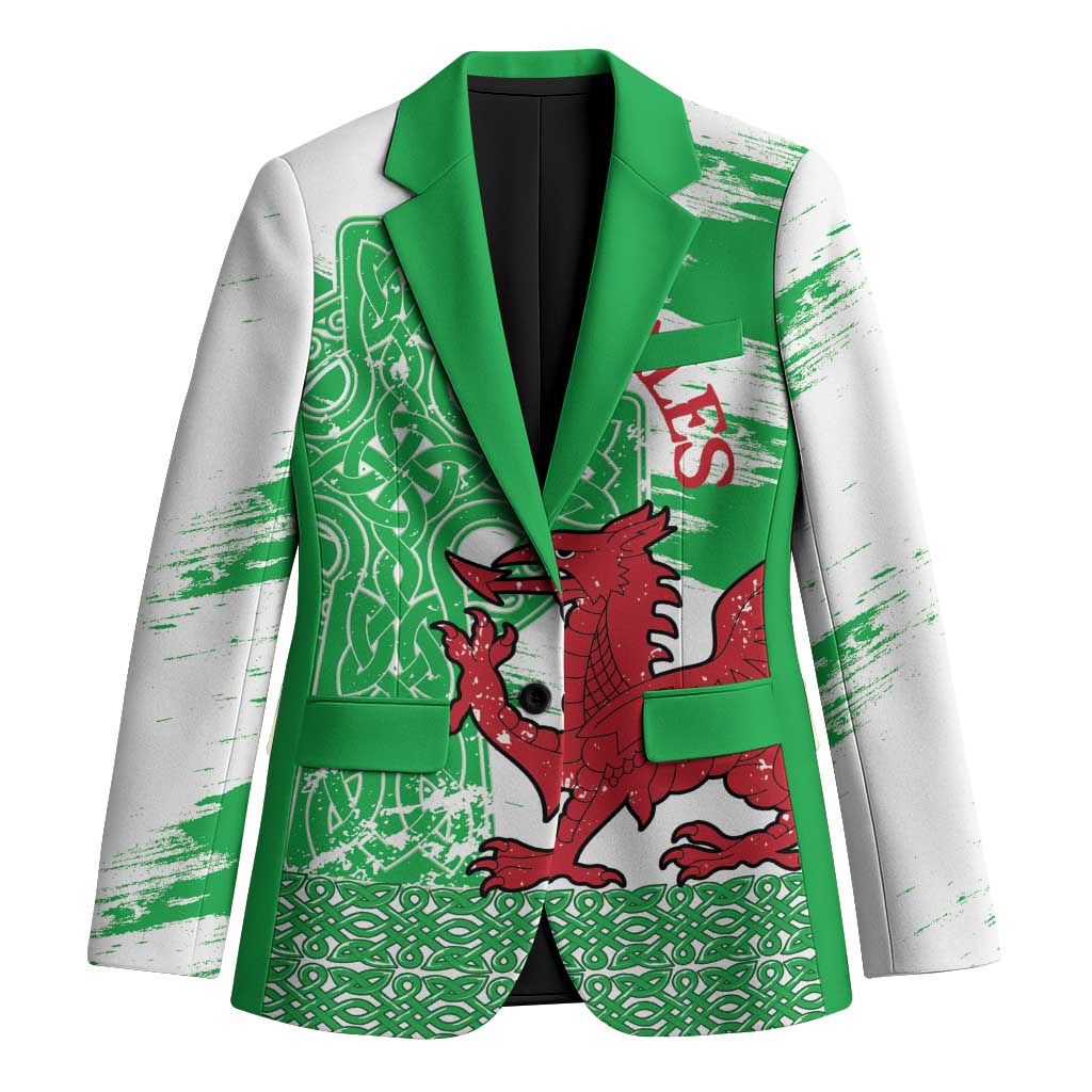 Grunge Green Wales Blazer Celtic Cross Welsh Red Dragon - Wonder Print Shop