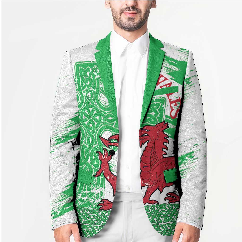 Grunge Green Wales Blazer Celtic Cross Welsh Red Dragon - Wonder Print Shop