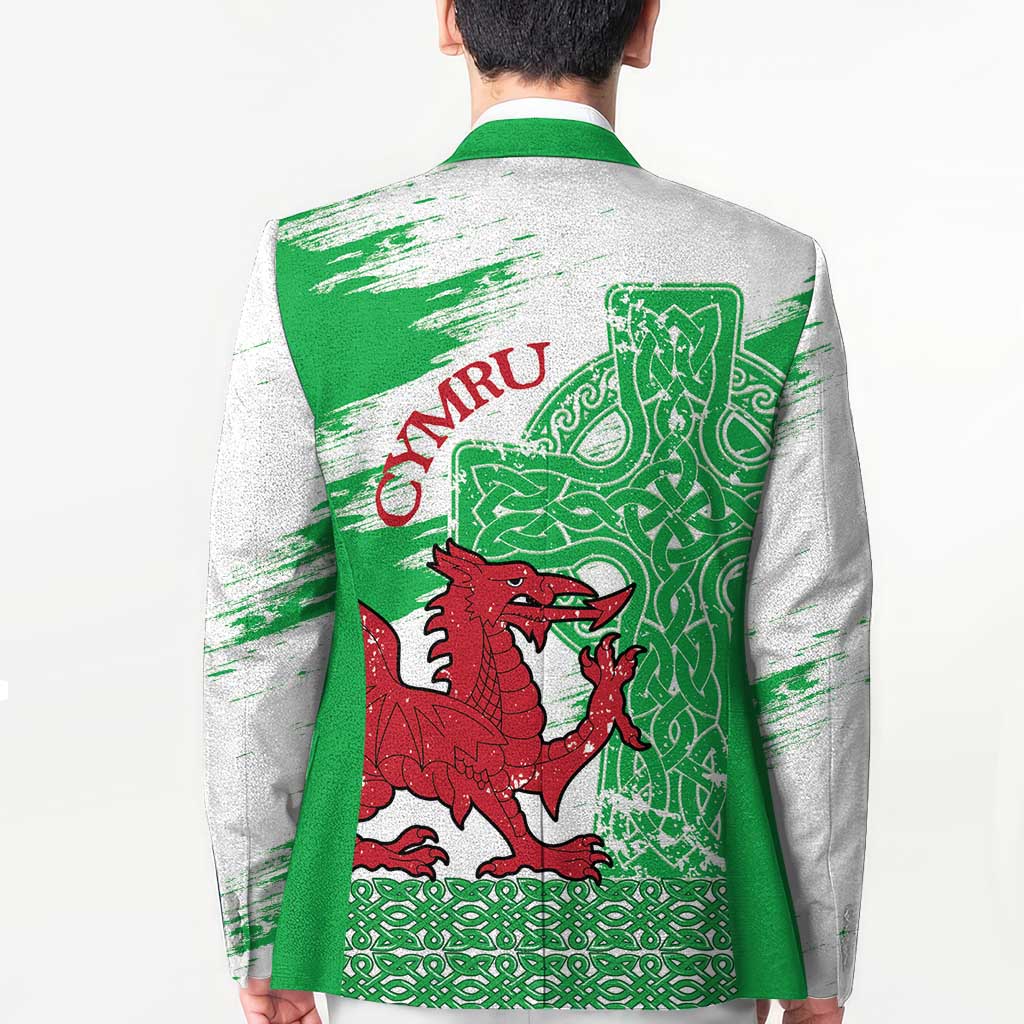 Grunge Green Wales Blazer Celtic Cross Welsh Red Dragon - Wonder Print Shop