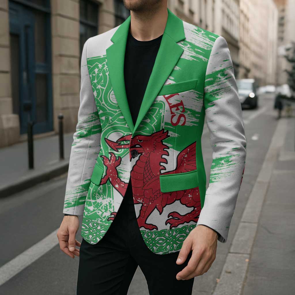 Grunge Green Wales Blazer Celtic Cross Welsh Red Dragon - Wonder Print Shop