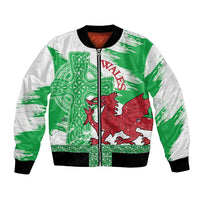 Grunge Green Wales Bomber Jacket Celtic Cross Welsh Red Dragon - Wonder Print Shop