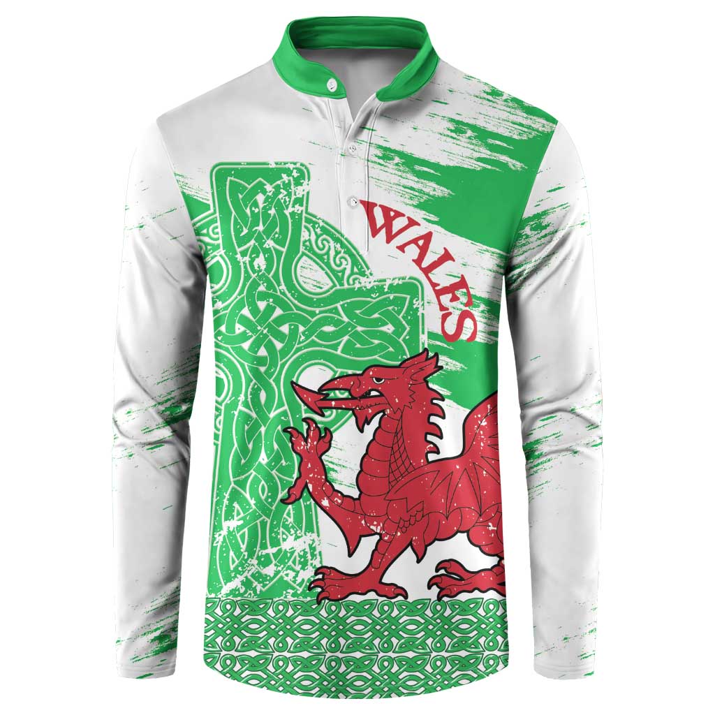 Grunge Green Wales Button Sweatshirt Celtic Cross Welsh Red Dragon - Wonder Print Shop