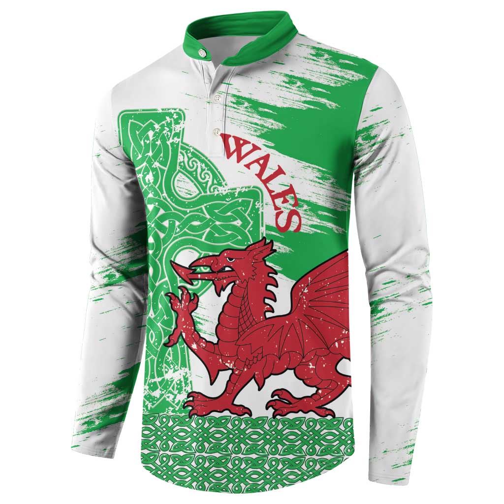 Grunge Green Wales Button Sweatshirt Celtic Cross Welsh Red Dragon - Wonder Print Shop