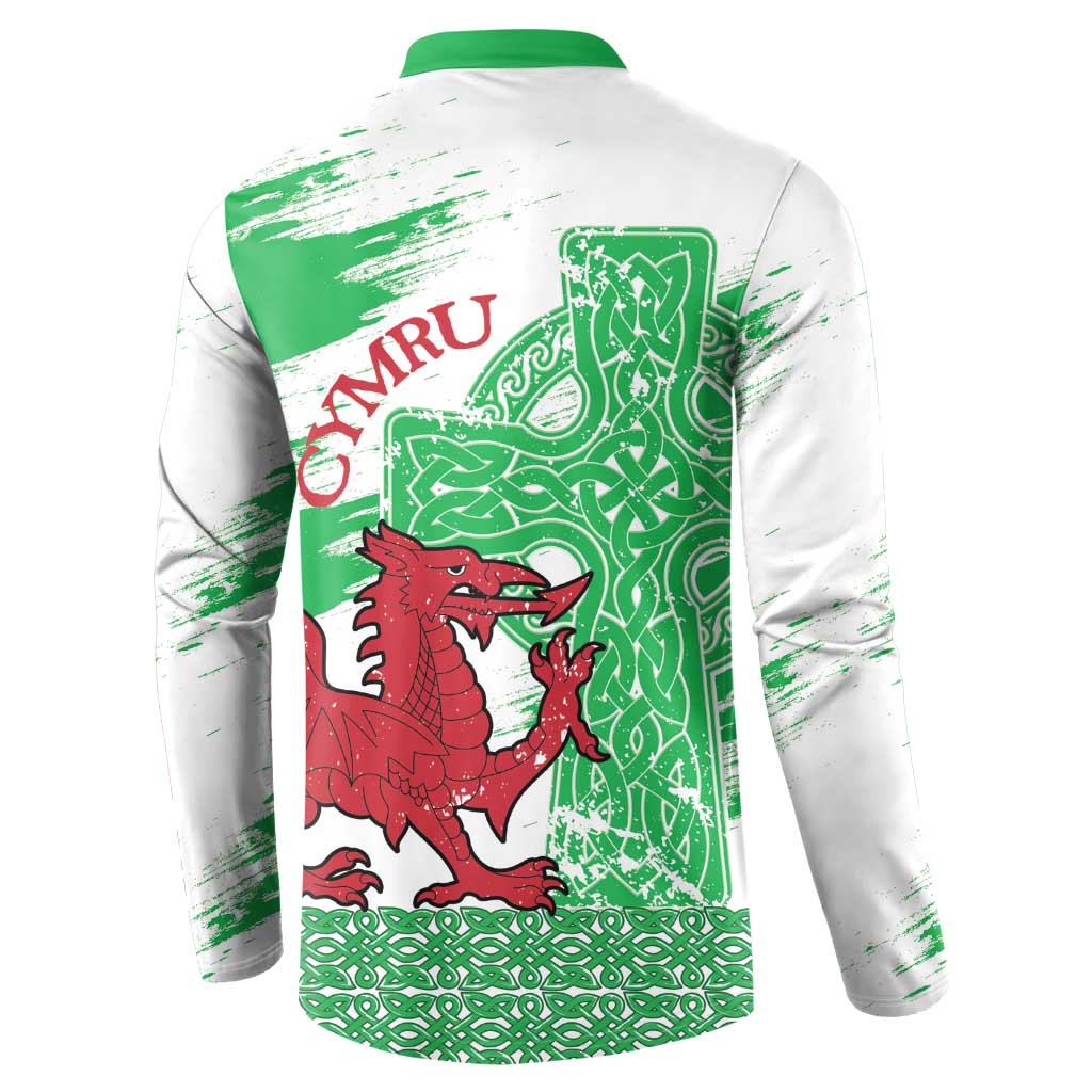 Grunge Green Wales Button Sweatshirt Celtic Cross Welsh Red Dragon - Wonder Print Shop