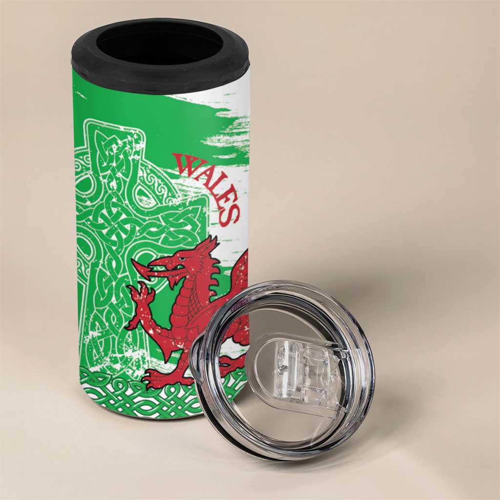 Grunge Green Wales 4 in 1 Can Cooler Tumbler Celtic Cross Welsh Red Dragon - Wonder Print Shop