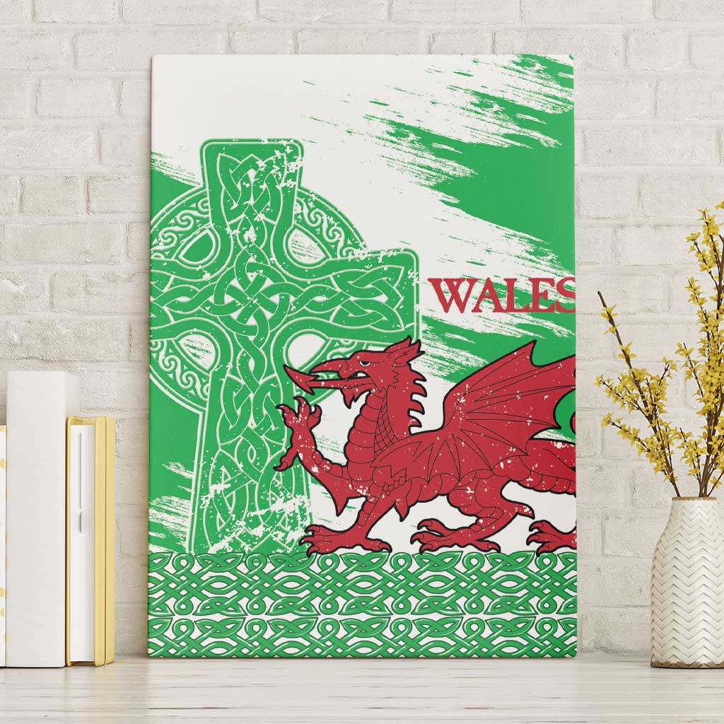 Grunge Green Wales Canvas Wall Art Celtic Cross Welsh Red Dragon - Wonder Print Shop