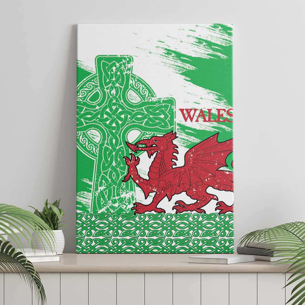 Grunge Green Wales Canvas Wall Art Celtic Cross Welsh Red Dragon - Wonder Print Shop