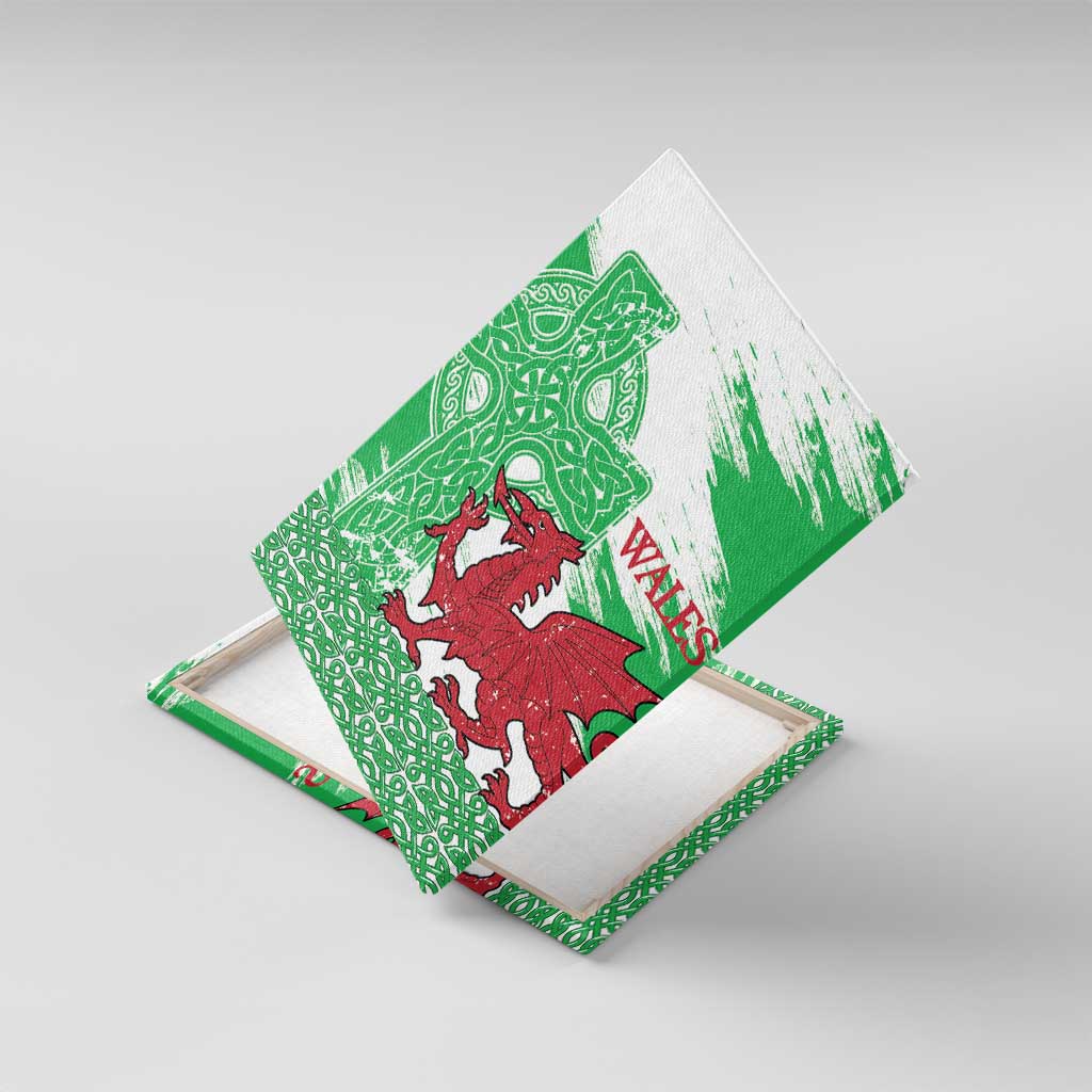 Grunge Green Wales Canvas Wall Art Celtic Cross Welsh Red Dragon - Wonder Print Shop