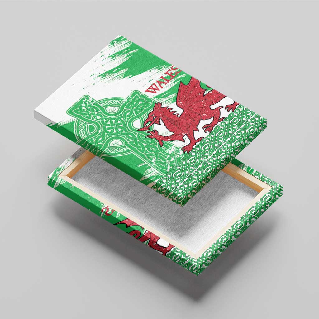 Grunge Green Wales Canvas Wall Art Celtic Cross Welsh Red Dragon - Wonder Print Shop