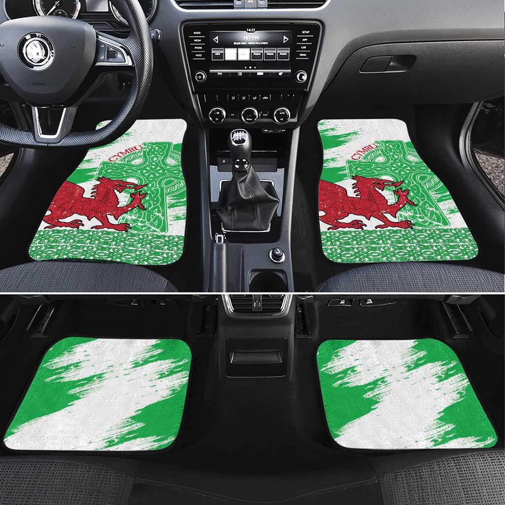 Grunge Green Wales Car Mats Celtic Cross Welsh Red Dragon - Wonder Print Shop