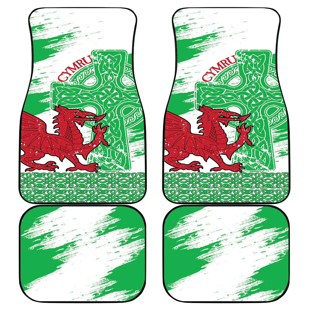 Grunge Green Wales Car Mats Celtic Cross Welsh Red Dragon - Wonder Print Shop