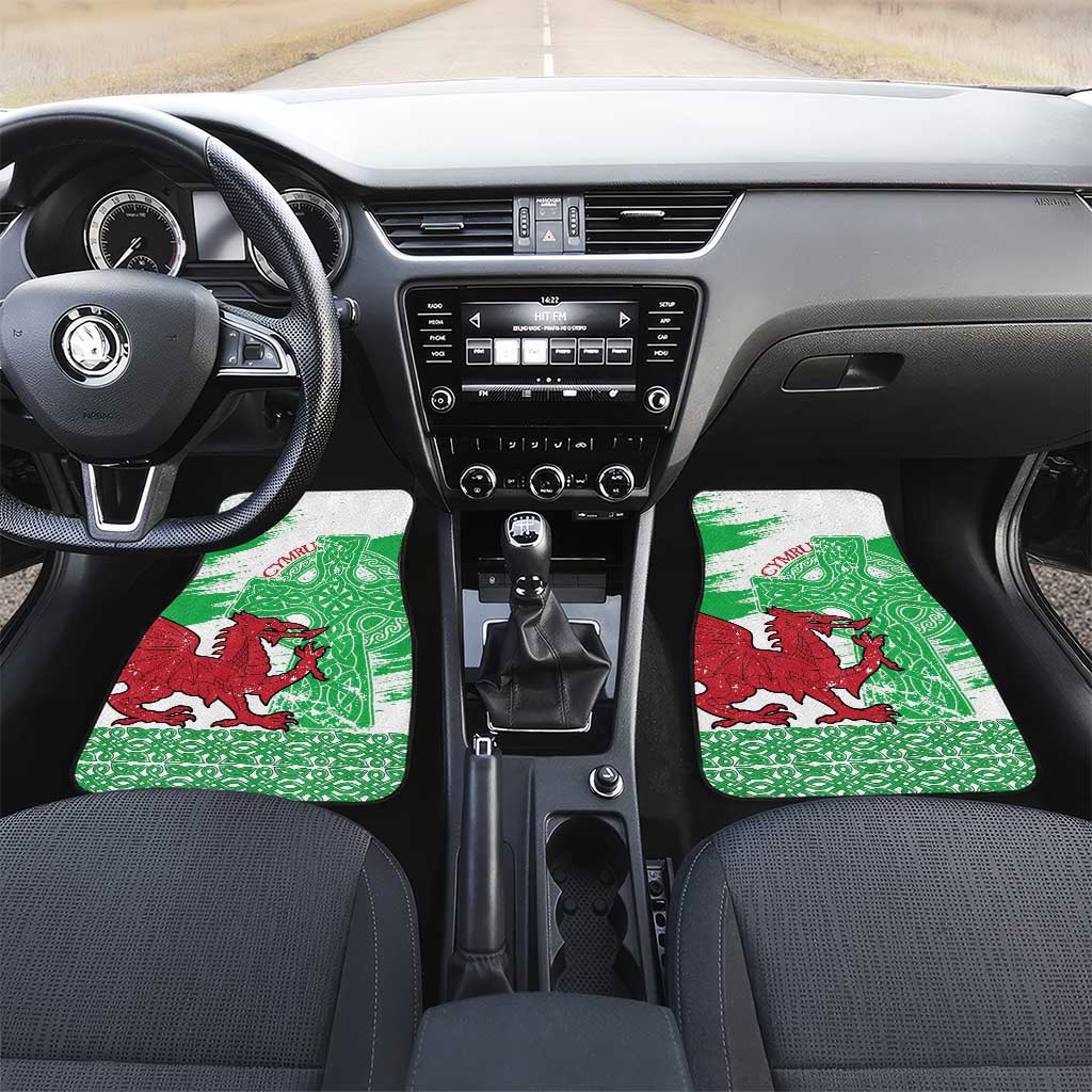 Grunge Green Wales Car Mats Celtic Cross Welsh Red Dragon - Wonder Print Shop
