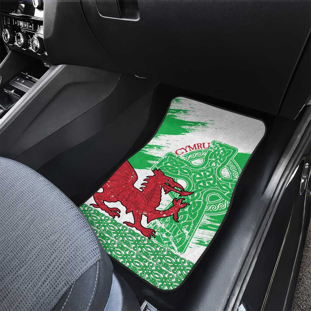 Grunge Green Wales Car Mats Celtic Cross Welsh Red Dragon - Wonder Print Shop