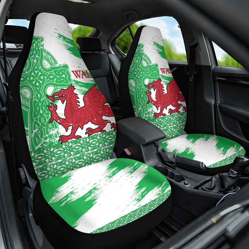 Grunge Green Wales Car Seat Cover Celtic Cross Welsh Red Dragon - Wonder Print Shop