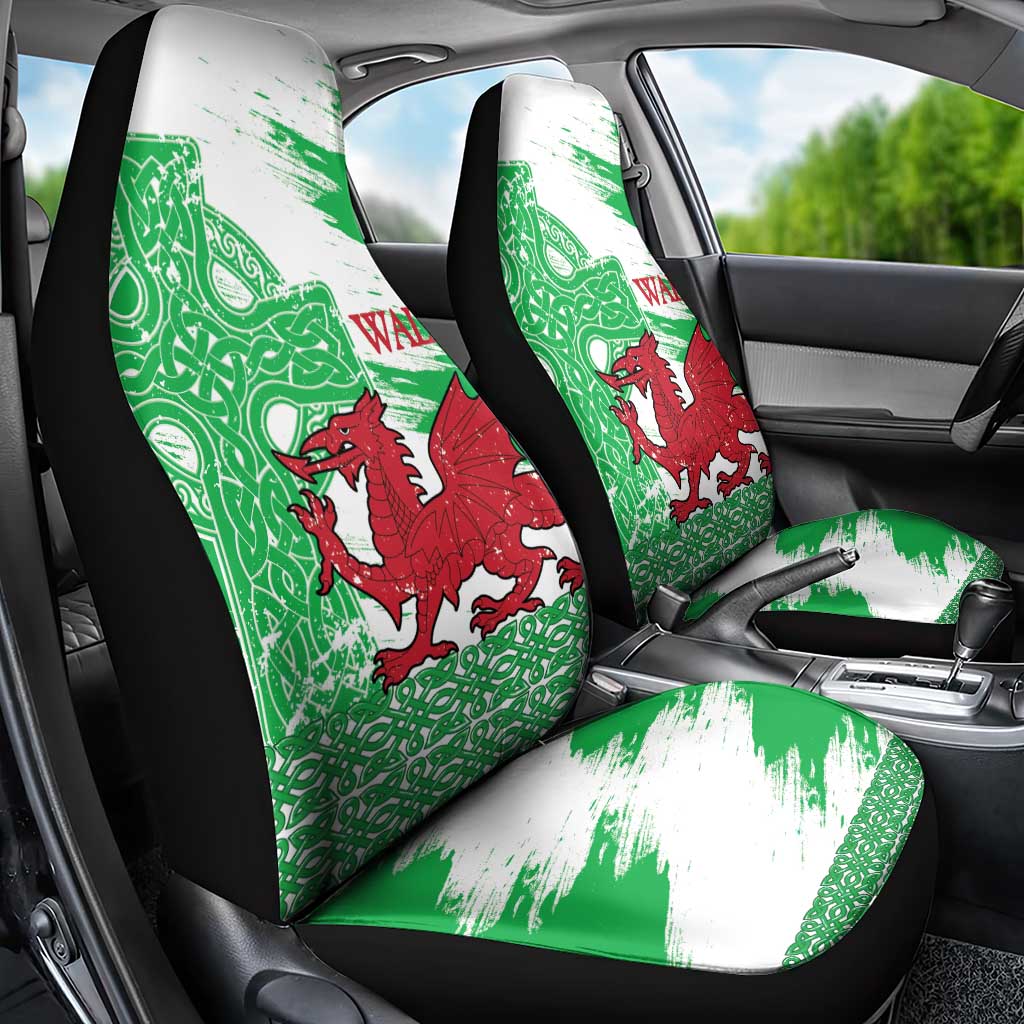 Grunge Green Wales Car Seat Cover Celtic Cross Welsh Red Dragon - Wonder Print Shop