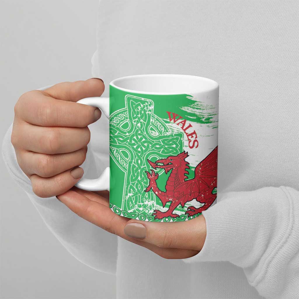 Grunge Green Wales Ceramic Mug Celtic Cross Welsh Red Dragon - Wonder Print Shop