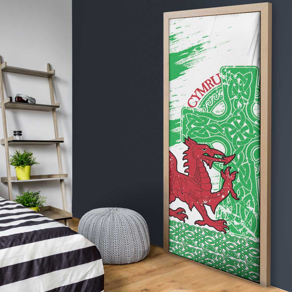 Grunge Green Wales Door Cover Celtic Cross Welsh Red Dragon - Wonder Print Shop