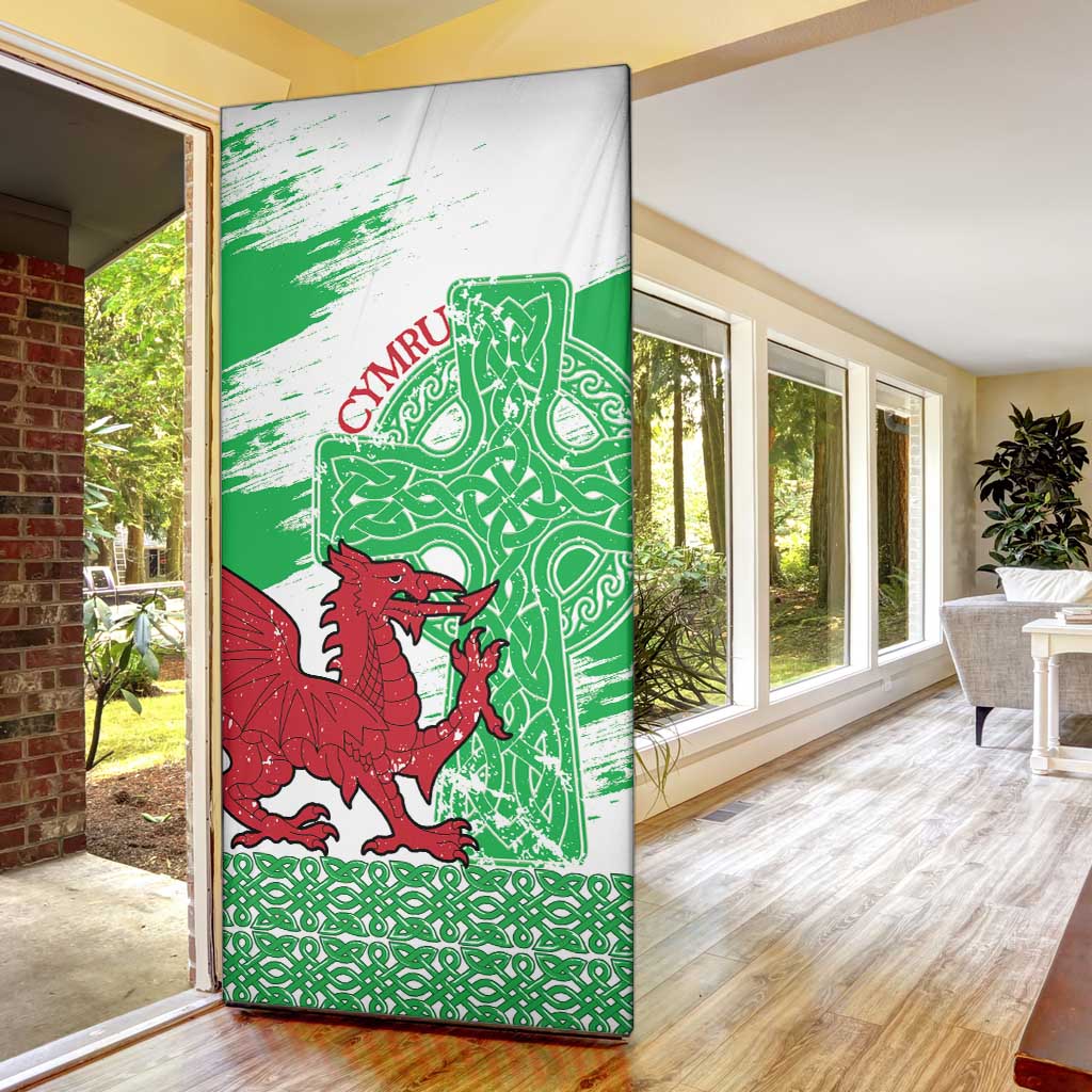 Grunge Green Wales Door Cover Celtic Cross Welsh Red Dragon - Wonder Print Shop
