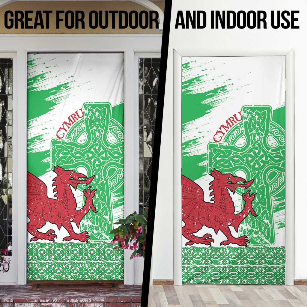 Grunge Green Wales Door Cover Celtic Cross Welsh Red Dragon - Wonder Print Shop