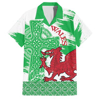 Grunge Green Wales Family Matching Off The Shoulder Long Sleeve Dress and Hawaiian Shirt Celtic Cross Welsh Red Dragon - Wonder Print Shop