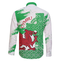 Grunge Green Wales Family Matching Off The Shoulder Long Sleeve Dress and Hawaiian Shirt Celtic Cross Welsh Red Dragon - Wonder Print Shop