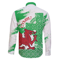 Grunge Green Wales Family Matching Off Shoulder Short Dress and Hawaiian Shirt Celtic Cross Welsh Red Dragon - Wonder Print Shop