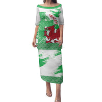 Grunge Green Wales Family Matching Puletasi and Hawaiian Shirt Celtic Cross Welsh Red Dragon - Wonder Print Shop