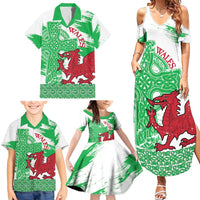 Grunge Green Wales Family Matching Summer Maxi Dress and Hawaiian Shirt Celtic Cross Welsh Red Dragon - Wonder Print Shop