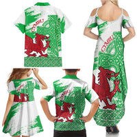 Grunge Green Wales Family Matching Summer Maxi Dress and Hawaiian Shirt Celtic Cross Welsh Red Dragon - Wonder Print Shop