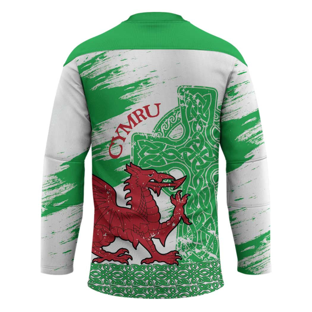 Grunge Green Wales Hockey Jersey Celtic Cross Welsh Red Dragon - Wonder Print Shop