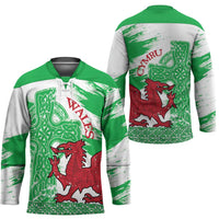 Grunge Green Wales Hockey Jersey Celtic Cross Welsh Red Dragon - Wonder Print Shop