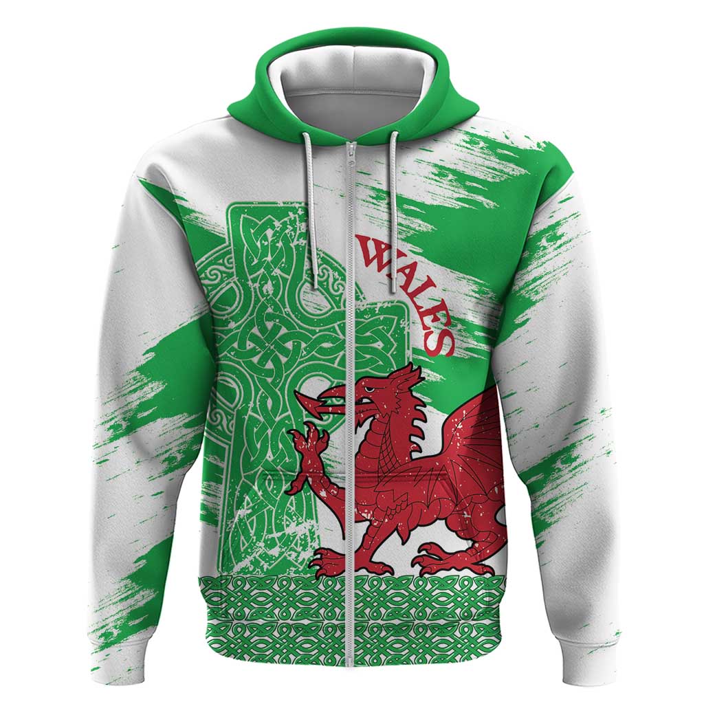 Grunge Green Wales Hoodie Celtic Cross Welsh Red Dragon - Wonder Print Shop