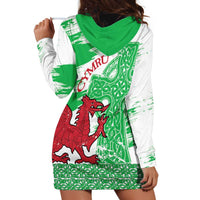 Grunge Green Wales Hoodie Dress Celtic Cross Welsh Red Dragon - Wonder Print Shop