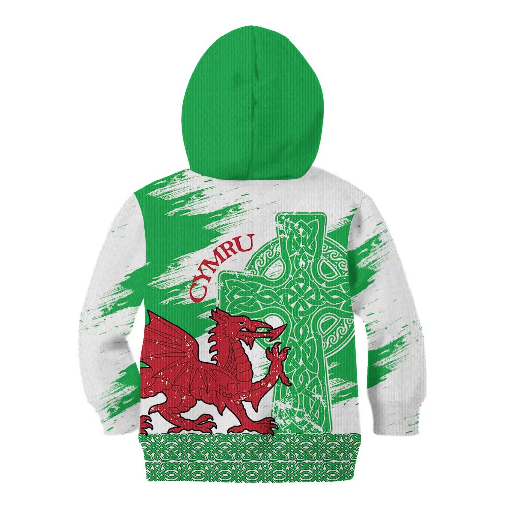 Grunge Green Wales Kid Hoodie Celtic Cross Welsh Red Dragon - Wonder Print Shop