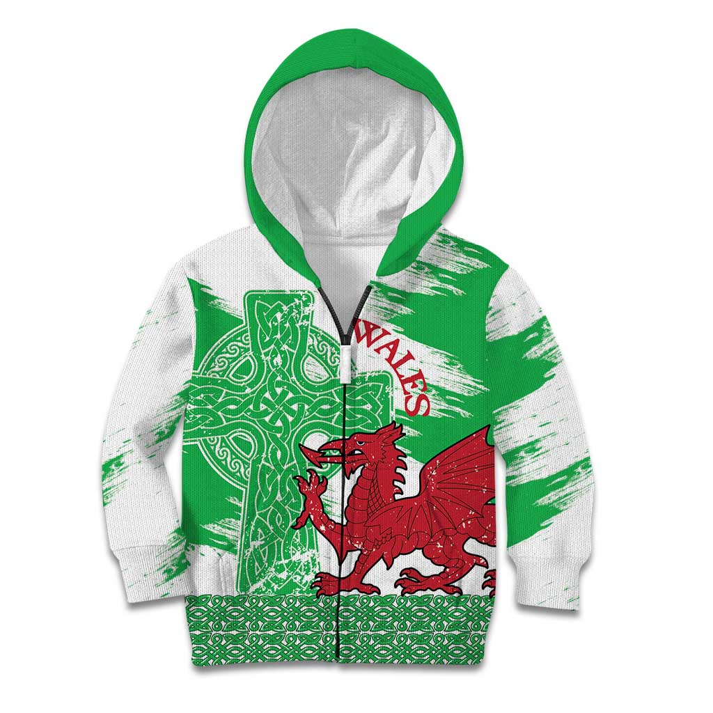 Grunge Green Wales Kid Hoodie Celtic Cross Welsh Red Dragon - Wonder Print Shop