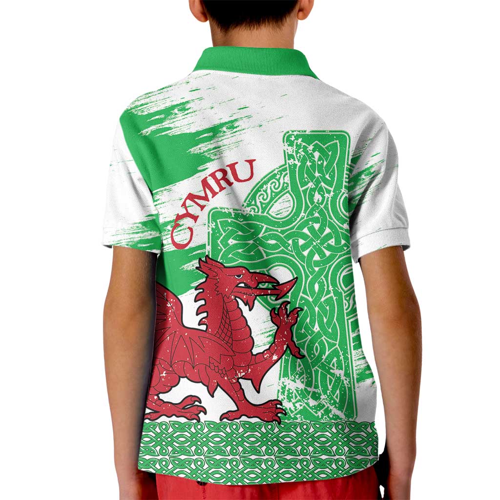 Grunge Green Wales Kid Polo Shirt Celtic Cross Welsh Red Dragon - Wonder Print Shop